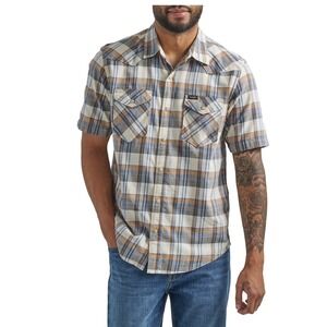 Wrangler Mens Short Sleeve Plaid Western Shirt Button Up Cowboy Wash Size L